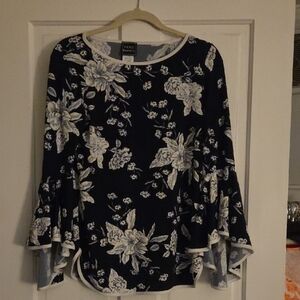 Coco Bianco Navy Blue and White Floral Blouse